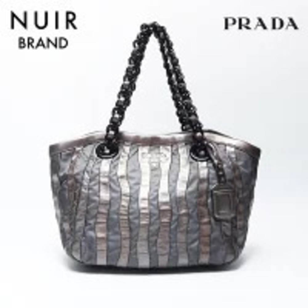 Prada Leather Chain Tote Bag Gray